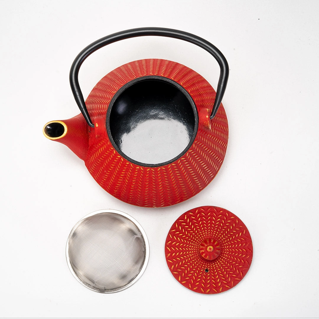 Red Chevron Cast Iron Teapot