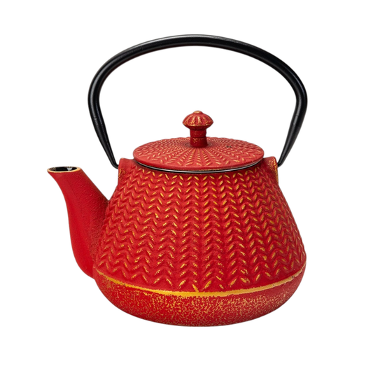 Red Chevron Cast Iron Teapot