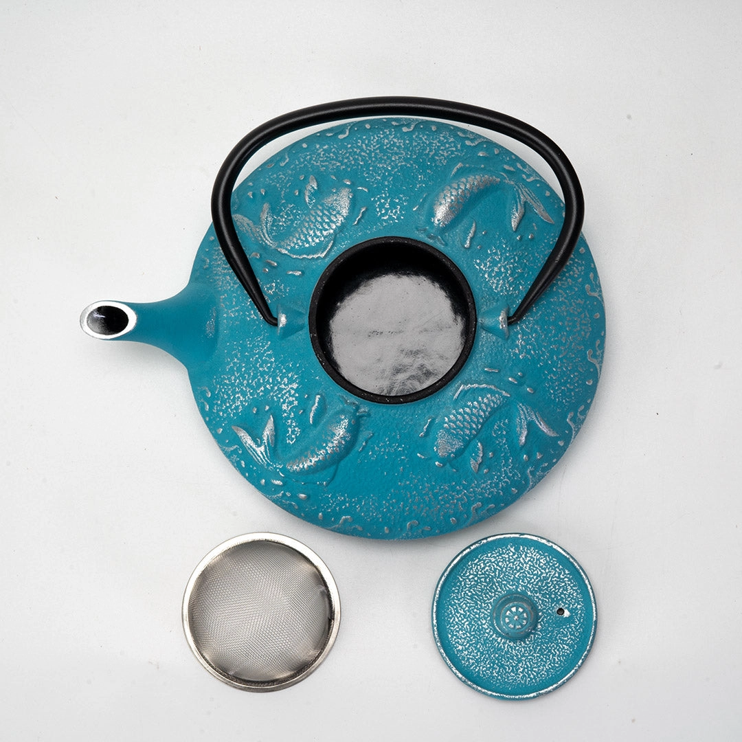 Blue Koi Fish Cast Iron Teapot